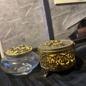 Elegant vintage Gold and Glass Decorative Jars